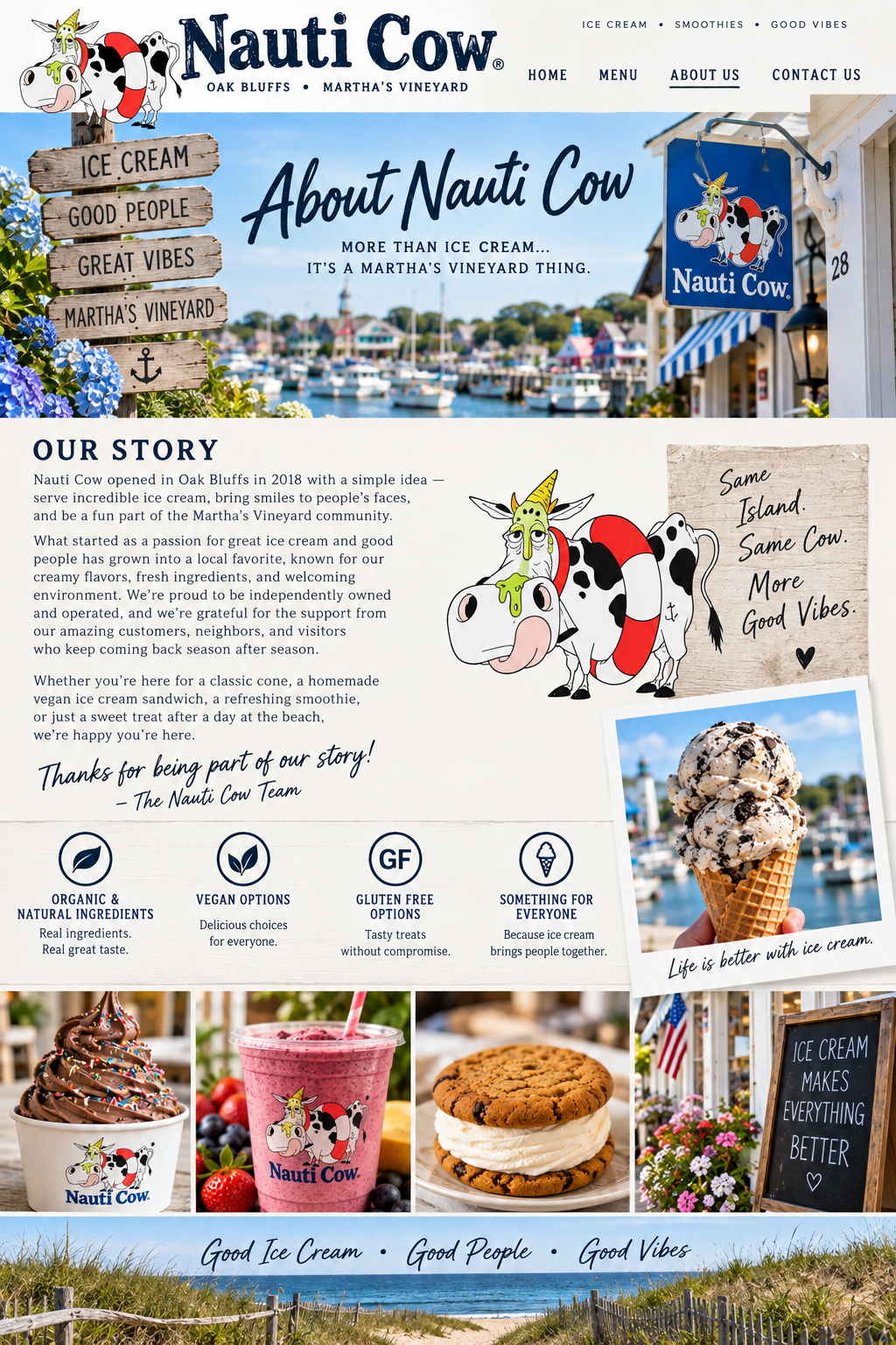About Us page design for Nauti Cow
