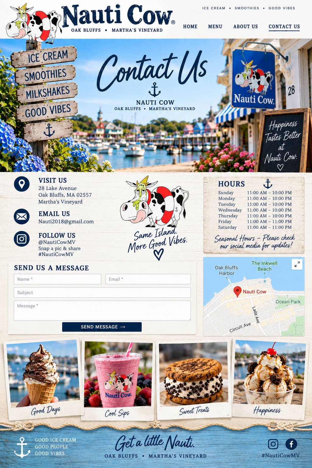 Contact Us page design for Nauti Cow